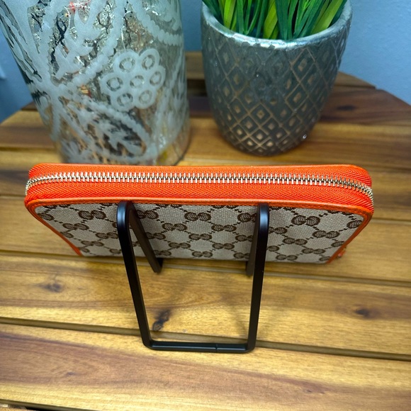 GUCCI ZIP AROUND LONG WALLET GG CANVAS SPICY HOT ORANGE - Picture 4 of 11